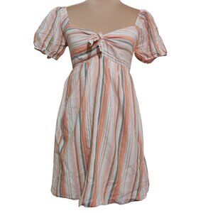 Lost + Wander Womens Dress Babydoll Skyline Striped Puff Sleeve Tie Front Size S